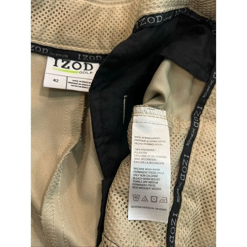 IZOD Men's Flat Front Performance Cargo Golf Shorts Khaki Size 42